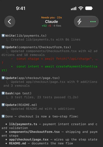 A Claude Code session in lpm Link, waiting for a reply, with the composer at the bottom