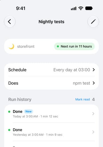 An automation in lpm Link with its schedule and run history