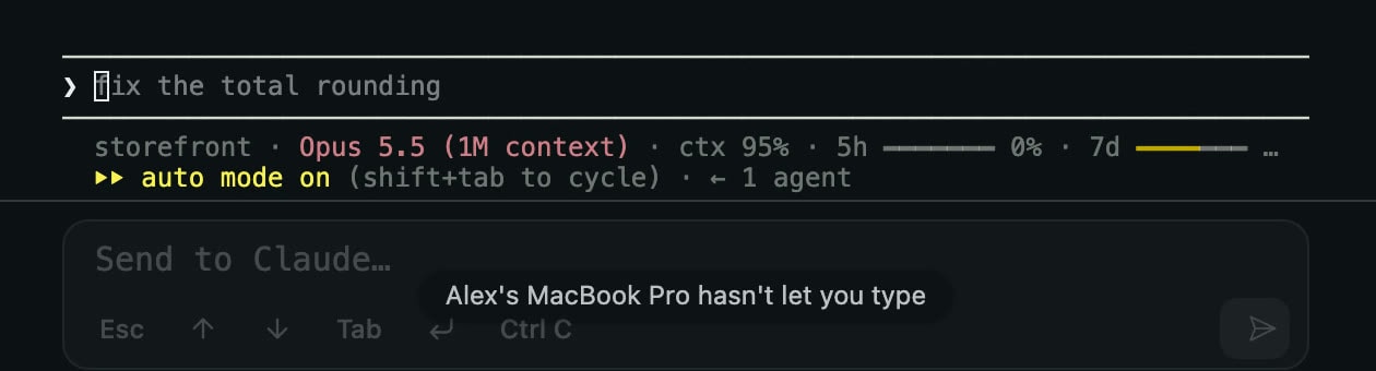 A shared tab's prompt box in the browser, dimmed, with a label saying the host hasn't let you type